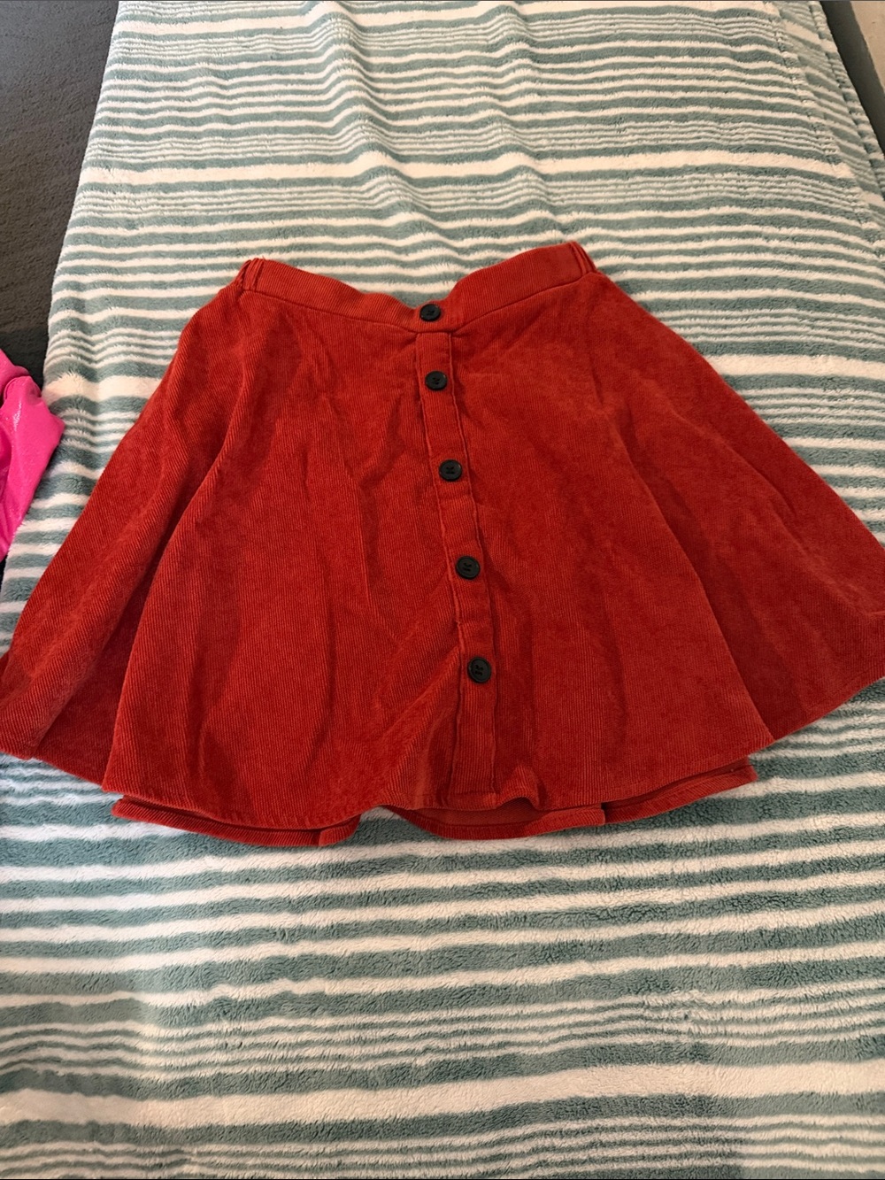 SHEIN Red Button-Front Corduroy Flared Skirt